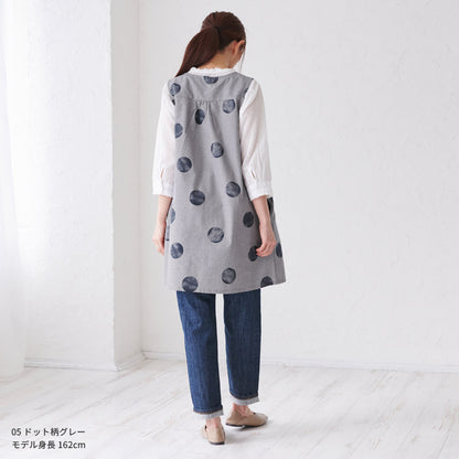 前開きレイヤード風ドット柄エプロン