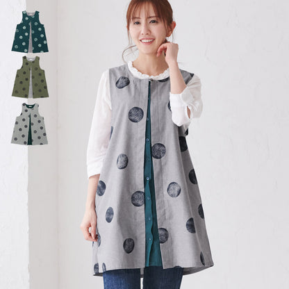 前開きレイヤード風ドット柄エプロン