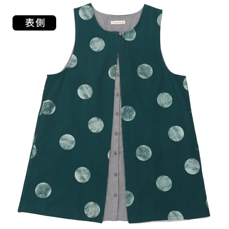 前開きレイヤード風ドット柄エプロン