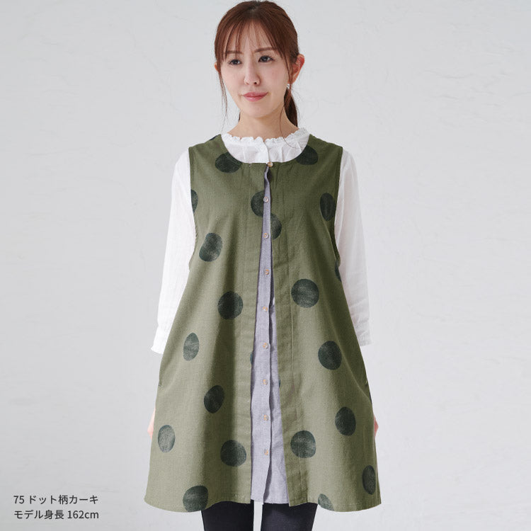 前開きレイヤード風ドット柄エプロン