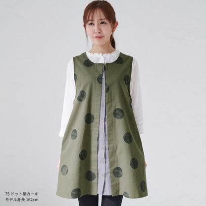 前開きレイヤード風ドット柄エプロン