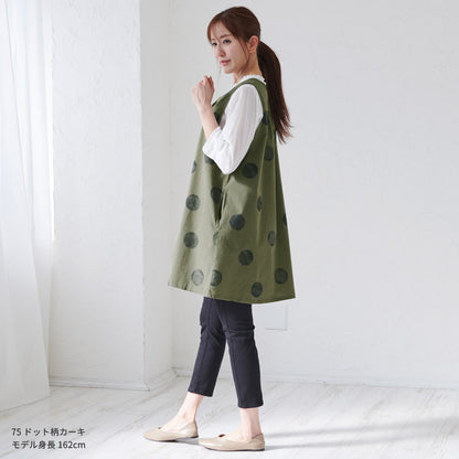 前開きレイヤード風ドット柄エプロン