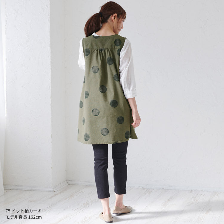 前開きレイヤード風ドット柄エプロン