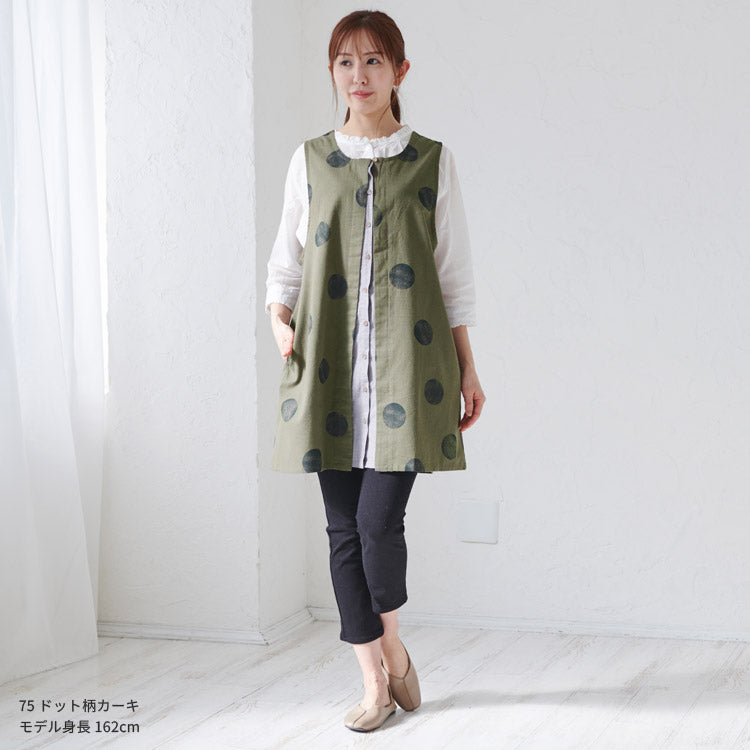 前開きレイヤード風ドット柄エプロン