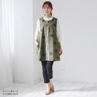 前開きレイヤード風ドット柄エプロン