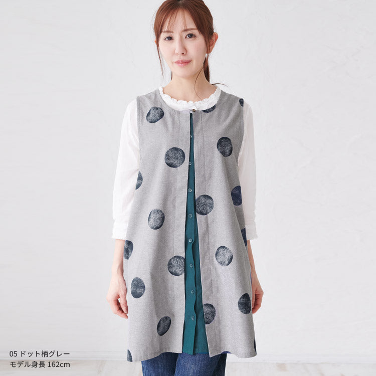 前開きレイヤード風ドット柄エプロン