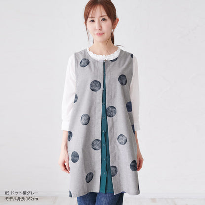 前開きレイヤード風ドット柄エプロン