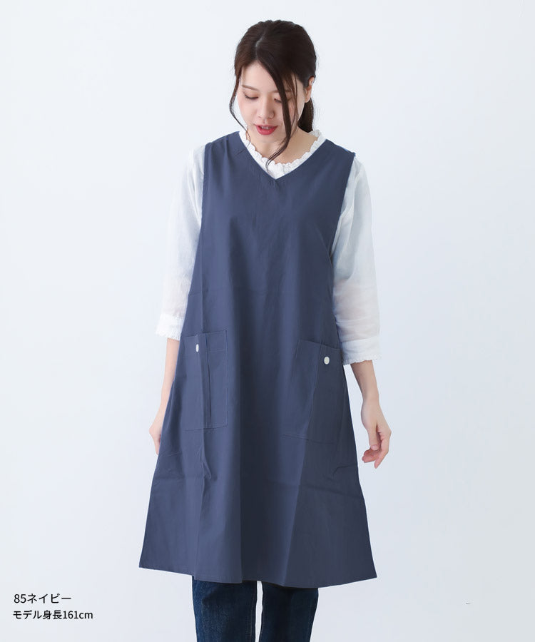 M〜Lサイズ,Vネック,ワンピース,エプロン,綿,コットン,ゆったり,シンプル,ロング,ワンピースエプロン,保育士,レディース,無地,ストライプ,ギンガムチェック,かぶり,ギフト,おしゃれ,かわいい,母の日,ギフト,プレゼント