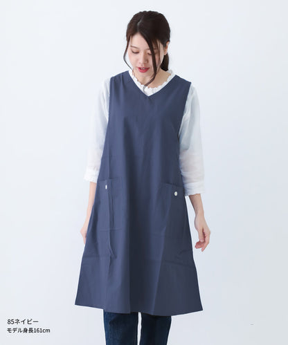 M〜Lサイズ,Vネック,ワンピース,エプロン,綿,コットン,ゆったり,シンプル,ロング,ワンピースエプロン,保育士,レディース,無地,ストライプ,ギンガムチェック,かぶり,ギフト,おしゃれ,かわいい,母の日,ギフト,プレゼント