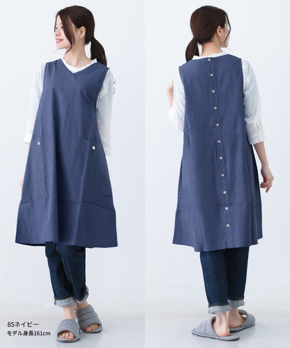 M〜Lサイズ,Vネック,ワンピース,エプロン,綿,コットン,ゆったり,シンプル,ロング,ワンピースエプロン,保育士,レディース,無地,ストライプ,ギンガムチェック,かぶり,ギフト,おしゃれ,かわいい,母の日,ギフト,プレゼント