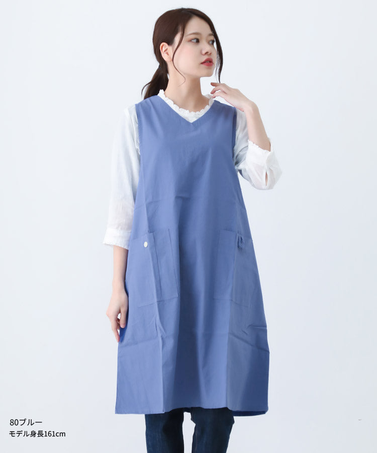 M〜Lサイズ,Vネック,ワンピース,エプロン,綿,コットン,ゆったり,シンプル,ロング,ワンピースエプロン,保育士,レディース,無地,ストライプ,ギンガムチェック,かぶり,ギフト,おしゃれ,かわいい,母の日,ギフト,プレゼント