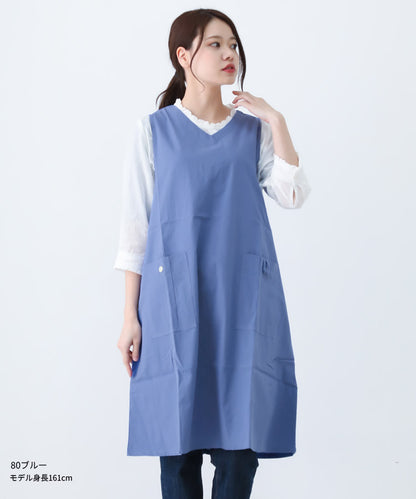 M〜Lサイズ,Vネック,ワンピース,エプロン,綿,コットン,ゆったり,シンプル,ロング,ワンピースエプロン,保育士,レディース,無地,ストライプ,ギンガムチェック,かぶり,ギフト,おしゃれ,かわいい,母の日,ギフト,プレゼント