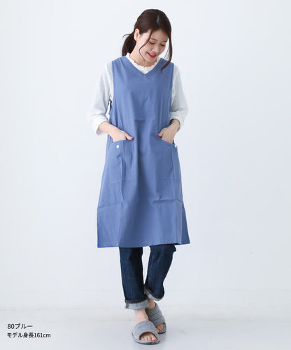 M〜Lサイズ,Vネック,ワンピース,エプロン,綿,コットン,ゆったり,シンプル,ロング,ワンピースエプロン,保育士,レディース,無地,ストライプ,ギンガムチェック,かぶり,ギフト,おしゃれ,かわいい,母の日,ギフト,プレゼント