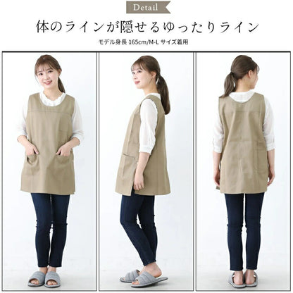 M〜3Lサイズ,脇ボタン,ワンピース,エプロン,ツイル生地,無地,ロング丈,ミドル丈,かわいい,前掛け,可愛い,料理,ギフト,プレゼント,保育士,エプロン,ゆったり,大きいサイズ,大きい