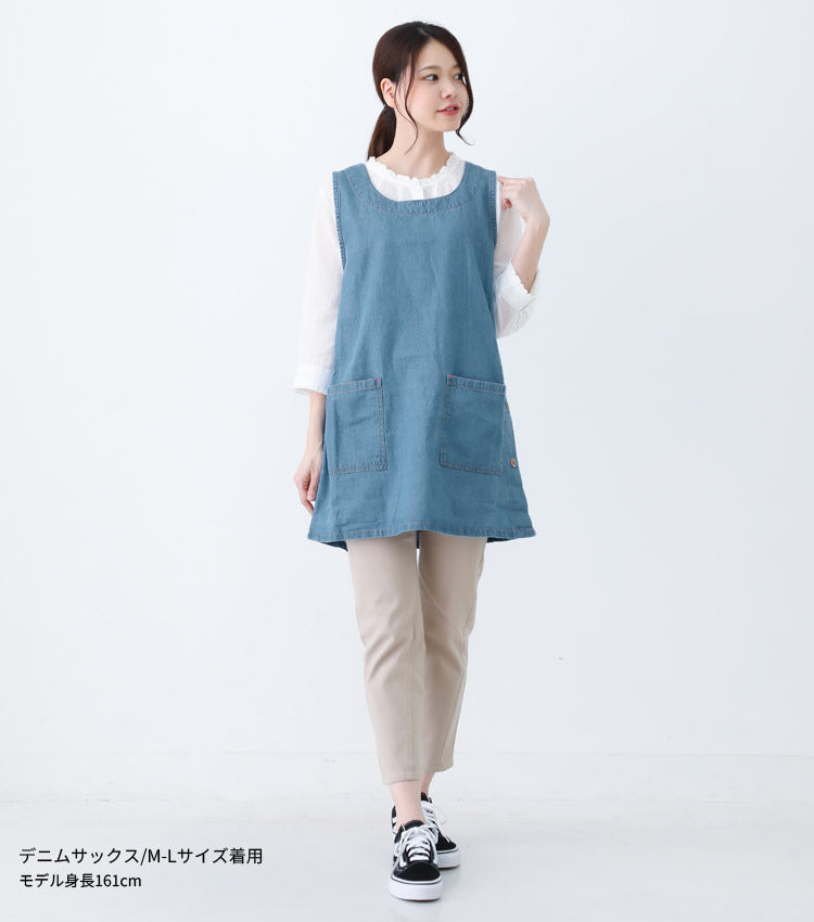 M〜5Lサイズデニムエプロンお尻が隠れるワンピース