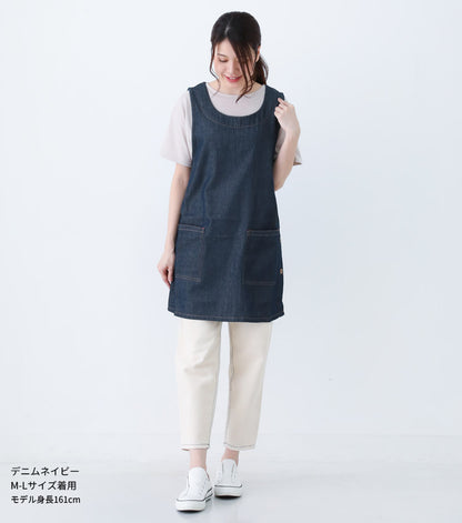 M〜5Lサイズデニムエプロンお尻が隠れるワンピース