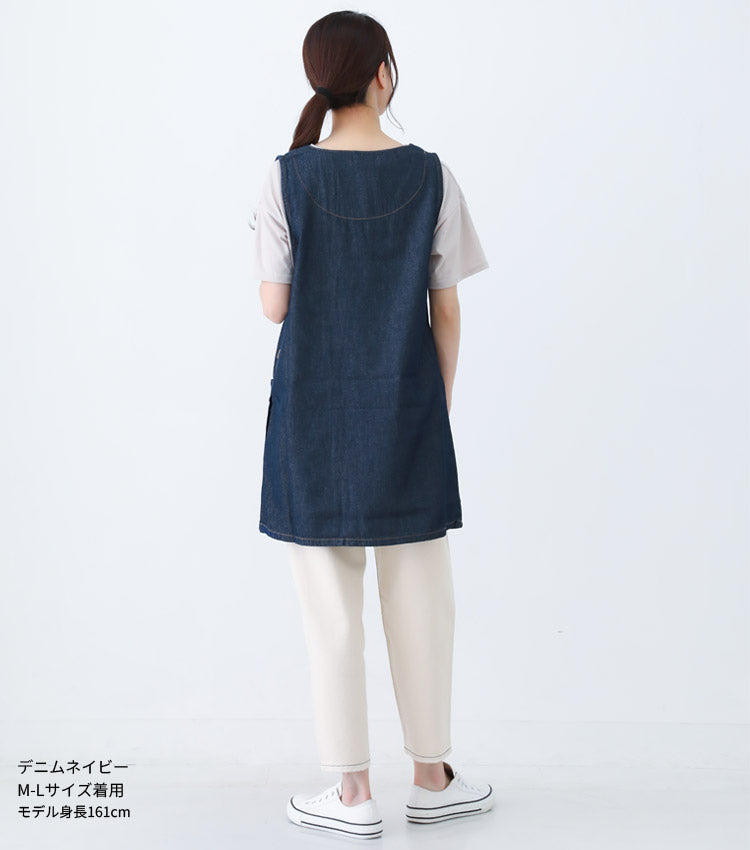 M〜5Lサイズデニムエプロンお尻が隠れるワンピース