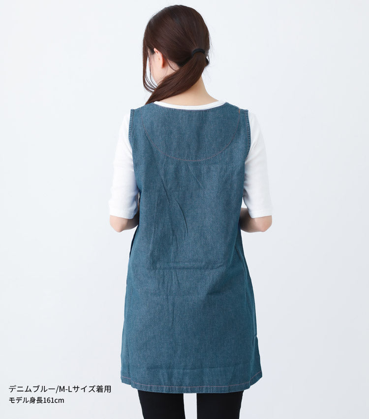 M〜5Lサイズデニムエプロンお尻が隠れるワンピース