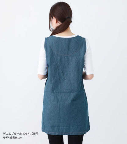 M〜5Lサイズデニムエプロンお尻が隠れるワンピース