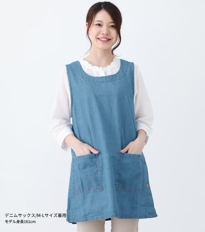 M〜5Lサイズデニムエプロンお尻が隠れるワンピース