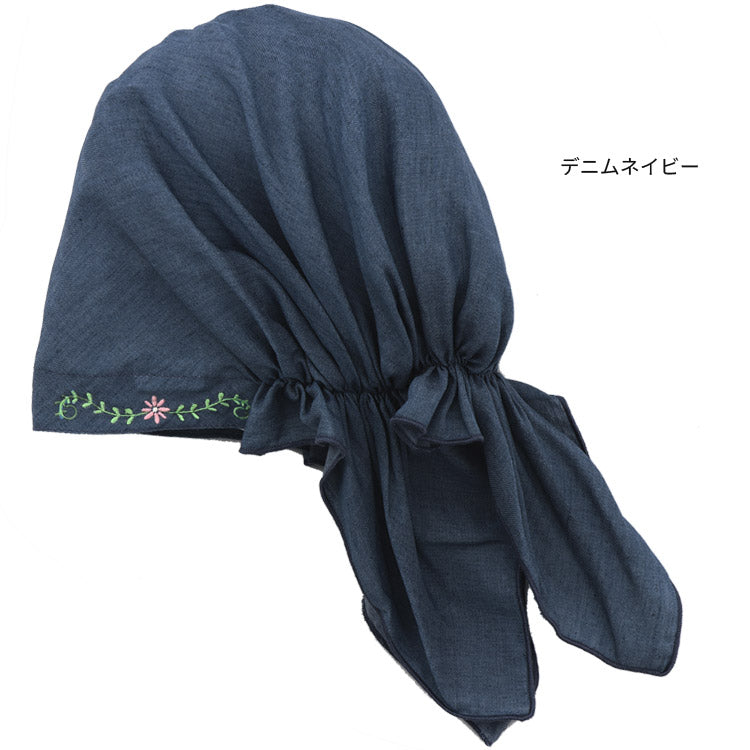 刺繍入りランチキャップ刺繍入り無地デニムチェックストライプボーダー刺繍料理かわいいすっきり刺繍おしゃれ農作業敬老祖母給食刺繍かわいいフリーサイズ三角巾保育士介護士給食保育園幼稚園小学校