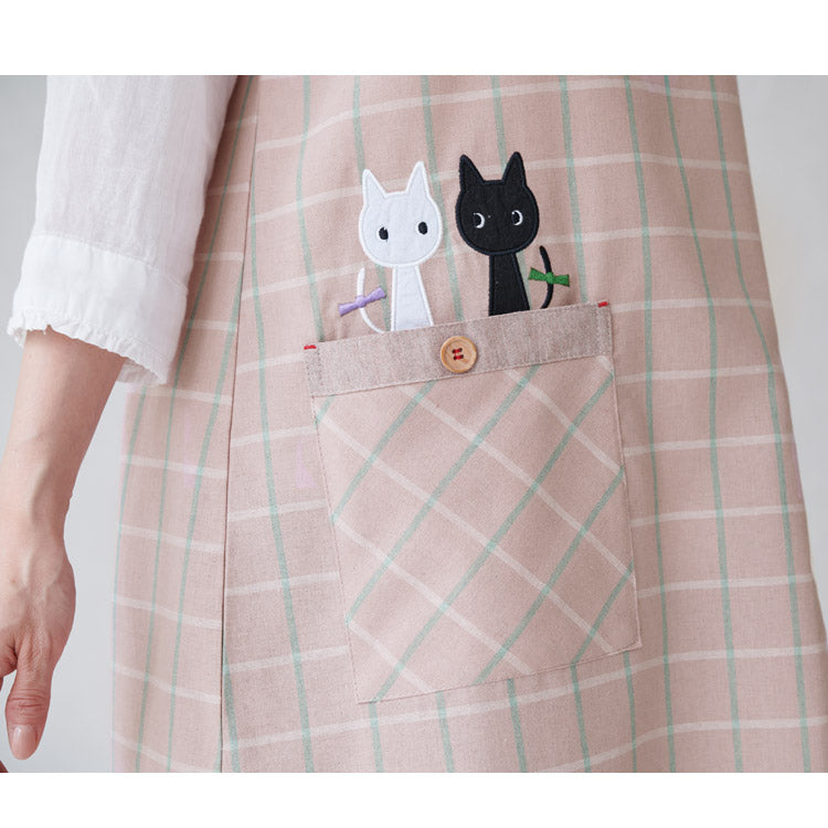 M〜3Lサイズネコ柄エプロンワンピースエプロン