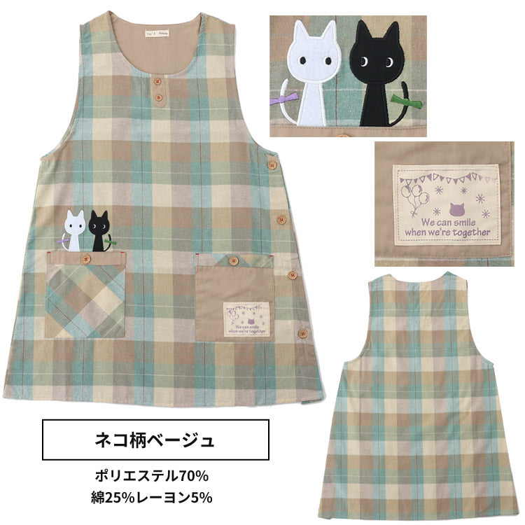M〜3Lサイズネコ柄エプロンワンピースエプロン