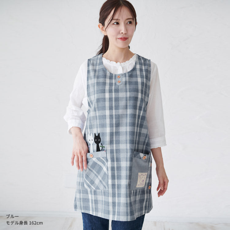 M〜3Lサイズネコ柄エプロンワンピースエプロン