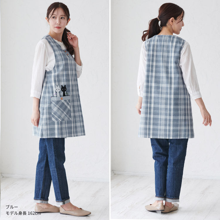 M〜3Lサイズネコ柄エプロンワンピースエプロン