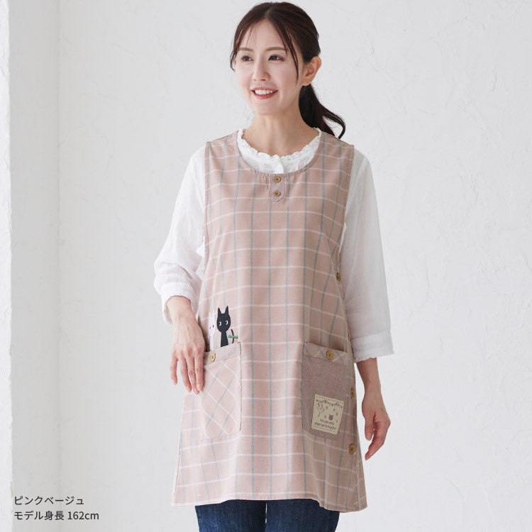 M〜3Lサイズネコ柄エプロンワンピースエプロン