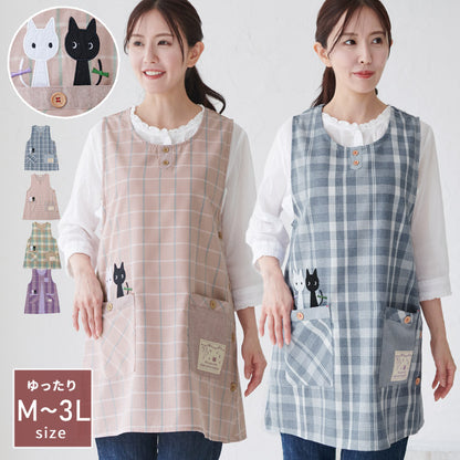 M〜3Lサイズネコ柄エプロンワンピースエプロン